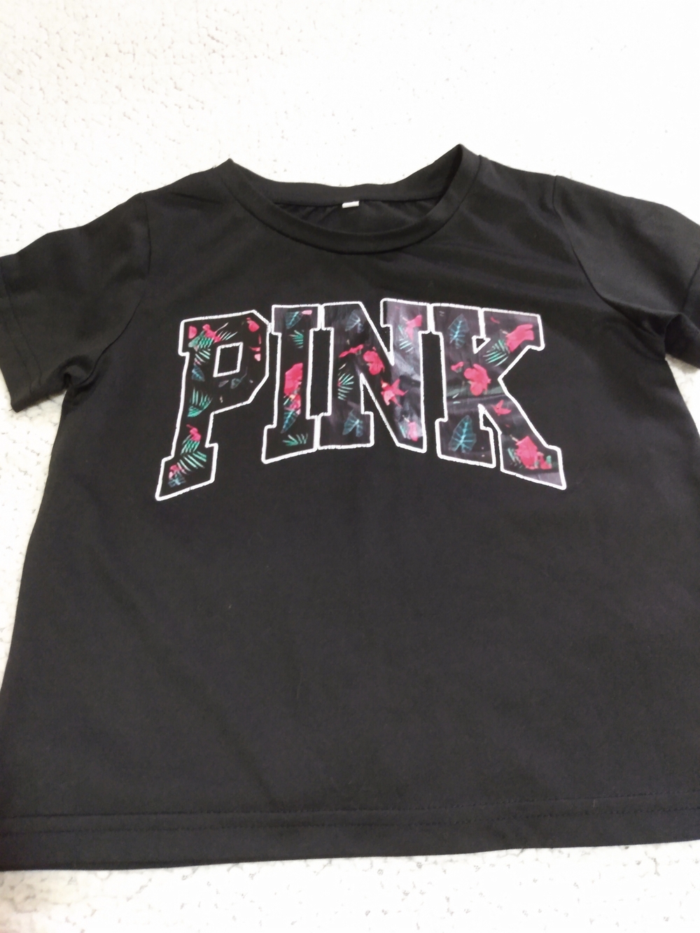 PINK Victoria's Secret Black Tee with Floral Logo